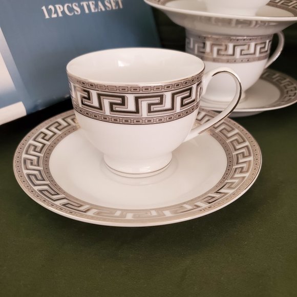 Alpine Cuisine Tea Cups and Saucers Fine Porcelain Germany 12 Pcs Set New - Picture 4 of 10